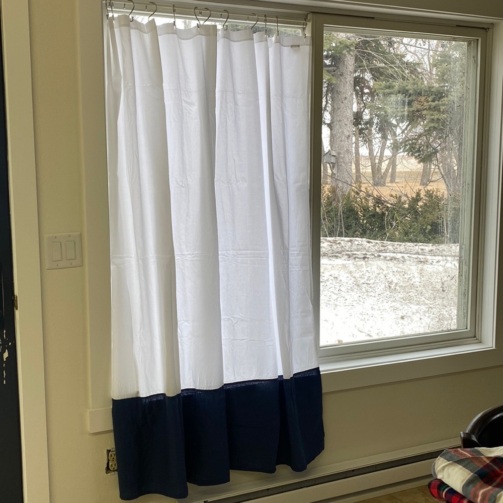 Fieldcrest White & Navy Blue Shower Curtain